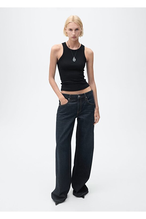 Lastik örgü pamuklu bluz - 2