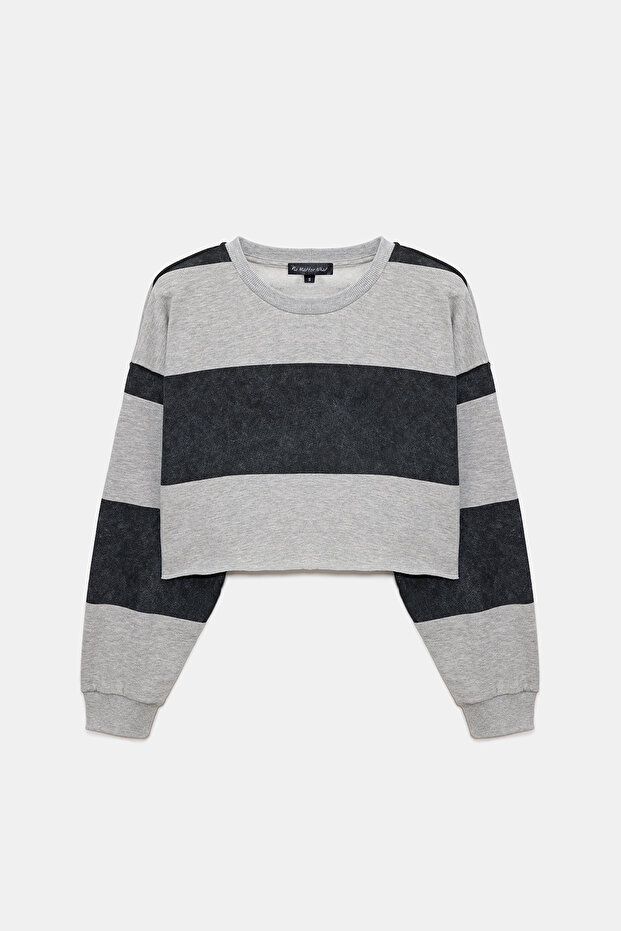 Striped Hooded Crop Sweatshirt