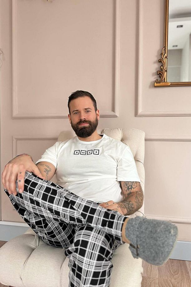 Ekru Black Baskılı Kısa Kol Erkek Pijama Takımı - 5