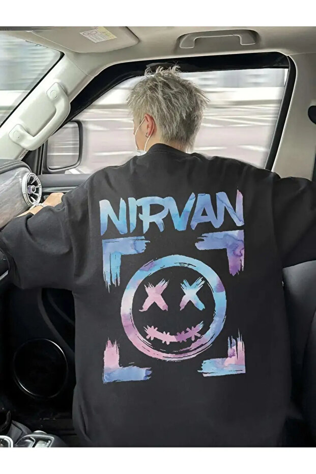 Unisex Large Size Nirvan Printed Oversize 100% Cotton T-Shirt