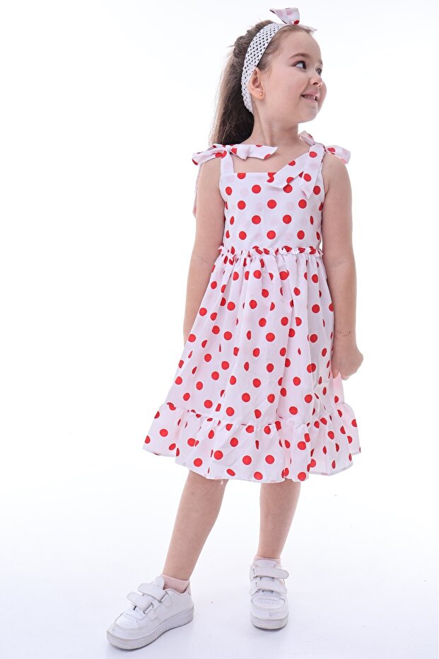 Polka Dot Bandana Dress with Button-Down Back, Back Bow Detail, and Ruffles for Girls