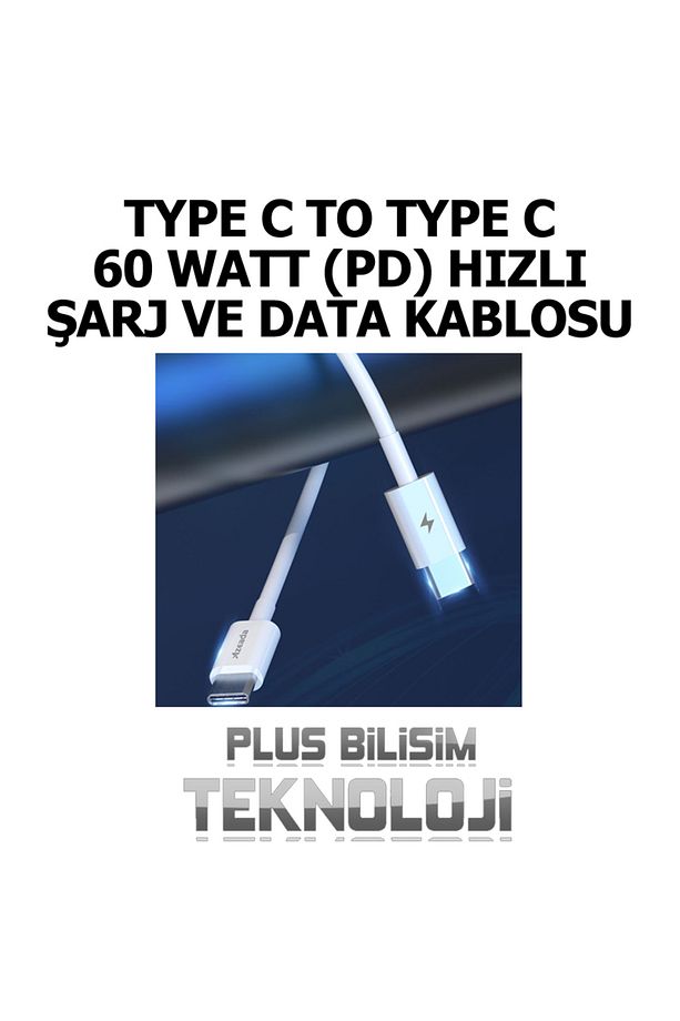 Type C to Type C 60 Watt PD Hızlı Şarj Kablosu 1Mt. (iki ucu type c kablo) Şarj&Data Kablosu - 2