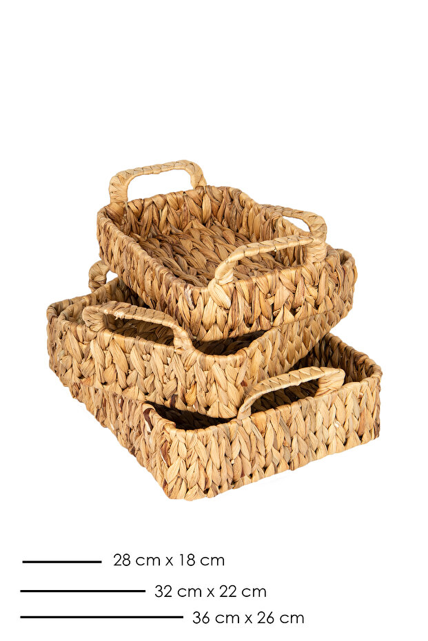 Kalın Örme Hasır 3 Lü Saplı Dikdötgen Sepet Organizer - 4