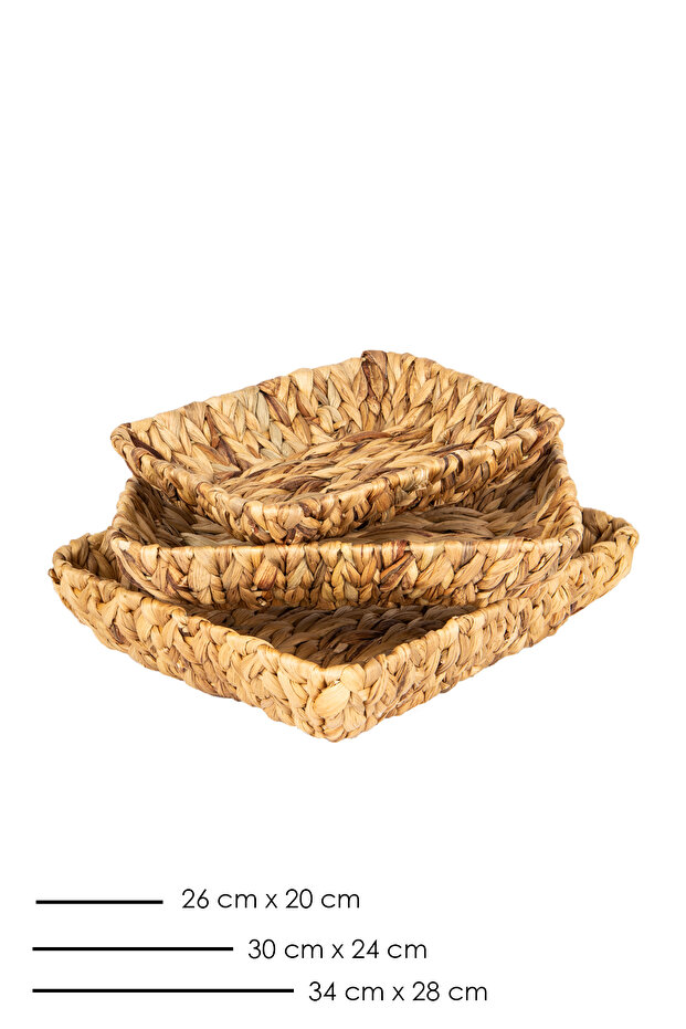 Kalın Örme Hasır 3 Lü Basık Dildörtgen Sepet Organizer - 2