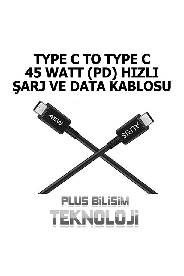 Type C to Type C Şarj Kablosu 45 Watt (Hızlı, Fast) PD Şarj ve Data Kablosu 1 Metre - 1
