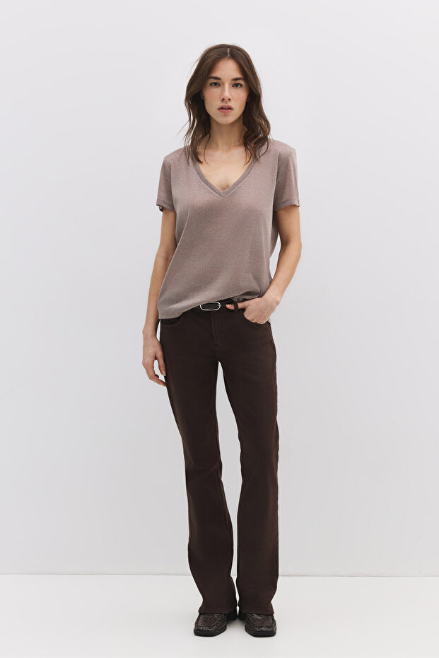 Shiny V-Neck Basic T-Shirt - 4