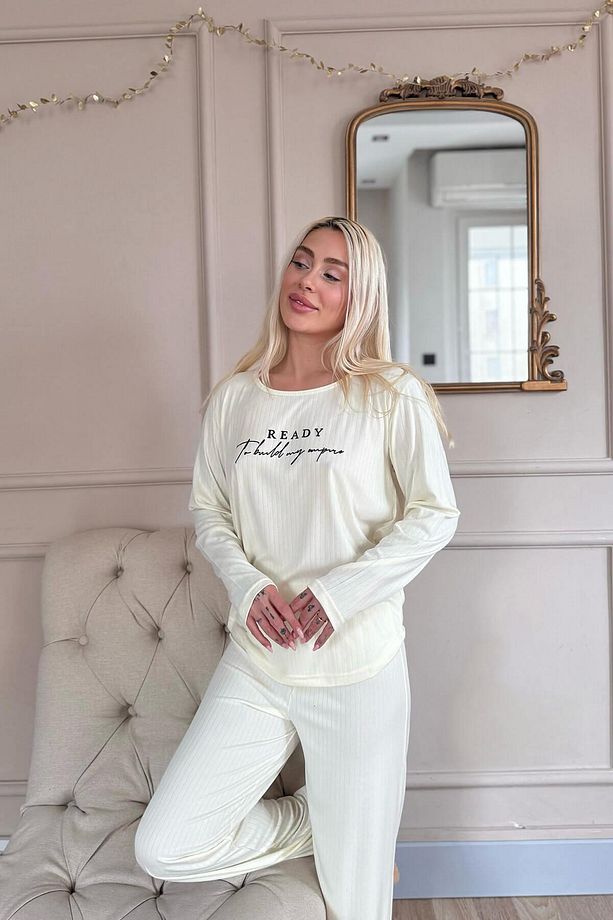 Ekru Ready Dublin Uzun Kollu Kadın Pijama Takımı - 7