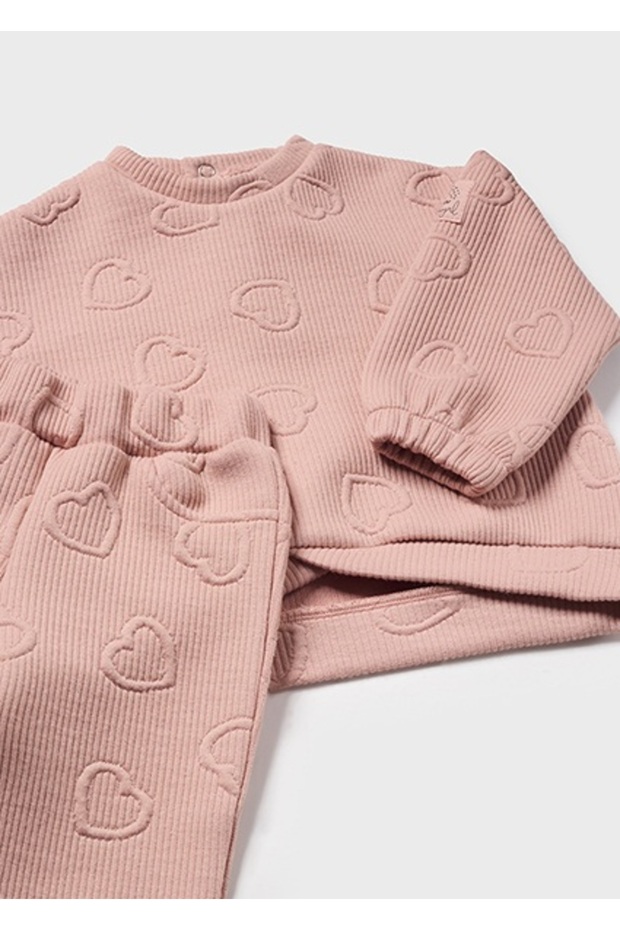 Baby Girl Heart Patterned Tracksuit Set Powder 2827
