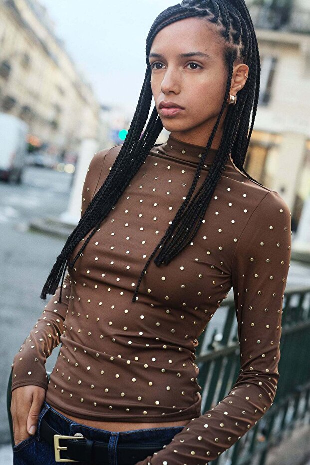 Studded turtleneck top - 5