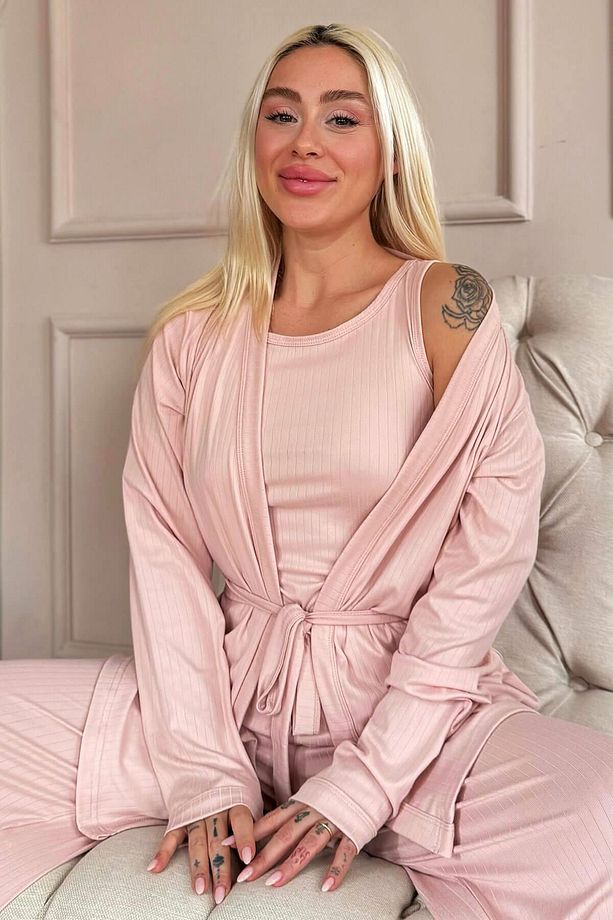 Pudra Dublin Sabahlıklı Kadın Pijama Takımı - 1