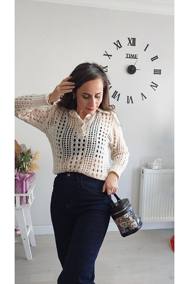 TAŞ DÜĞMELİ DELİKLİ TRİKO - 4