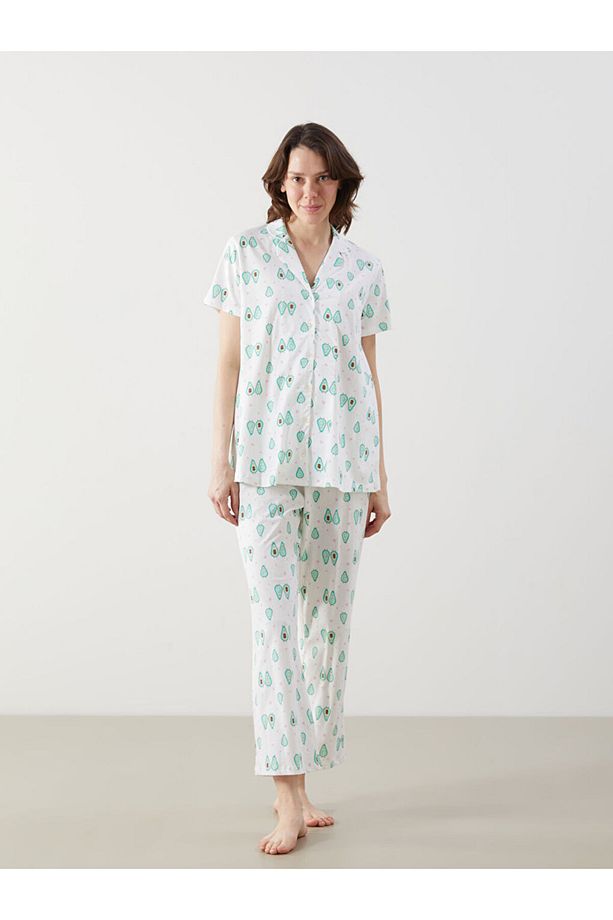 LCW DREAM Ekru Beli Lastikli Desenli Hamile Pijama Altı - 1
