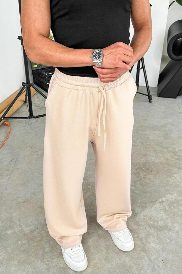 بنطال فضفاض أساسي باللون البيج - 2