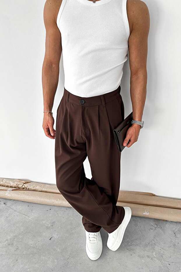 Brown Basic Premium Fabric Trousers - 6