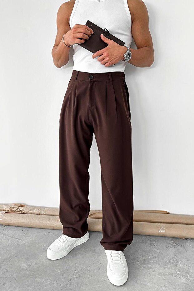 Brown Basic Premium Fabric Trousers - 5