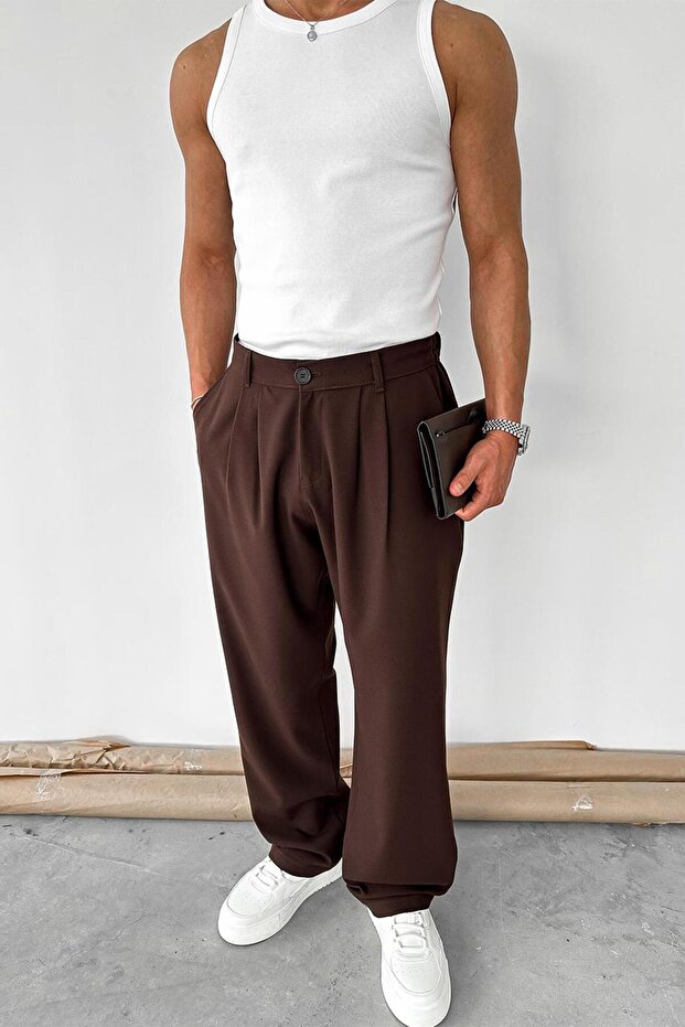 Brown Basic Premium Fabric Trousers - 5