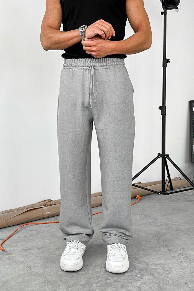 بنطلون رمادي بخصر مريح - 1