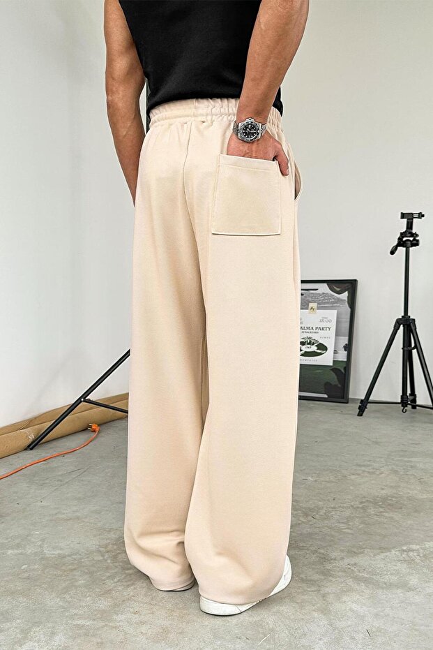 بنطال فضفاض أساسي باللون البيج - 4
