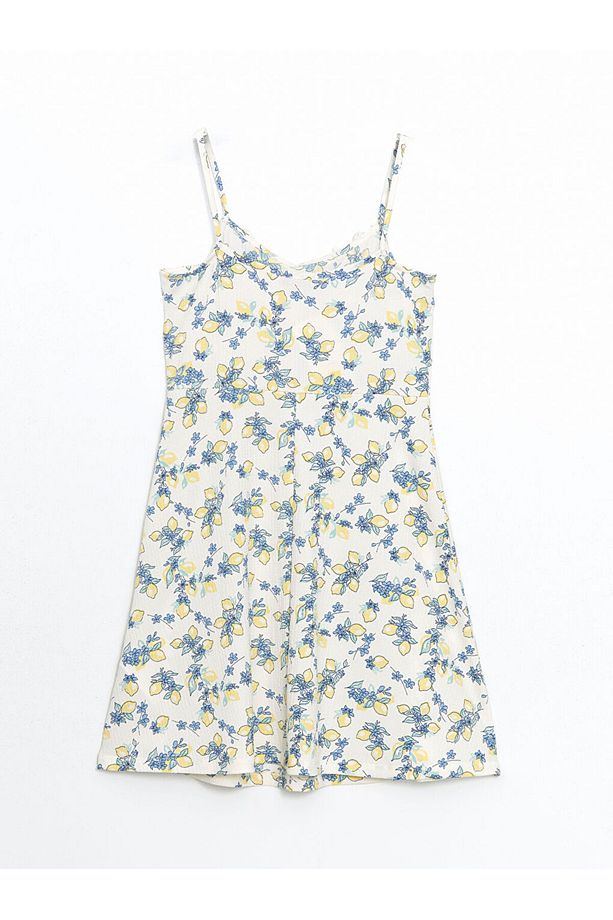 LCW Comfort Sarı Kare Yaka Baskılı Mini Elbise - 6
