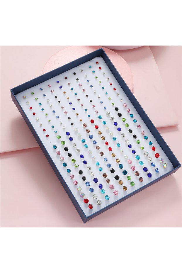 ZJ3786 100 Pairs/Lot Different Size Colorful Rhinestone Small Stud Earring For Women Round Piercing