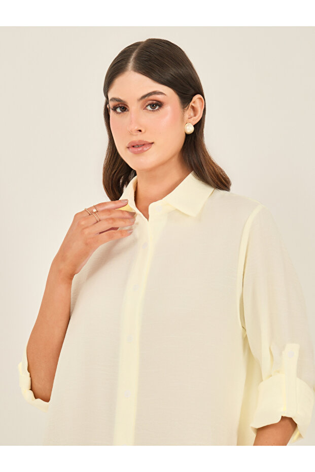 فستان طويل بقميص على شكل حرف A بياقة سادة - 5