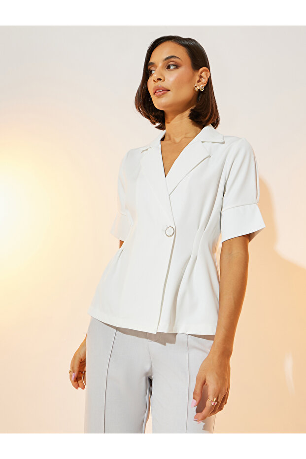 Solid Notch Lapel Wrap Front Top - 2