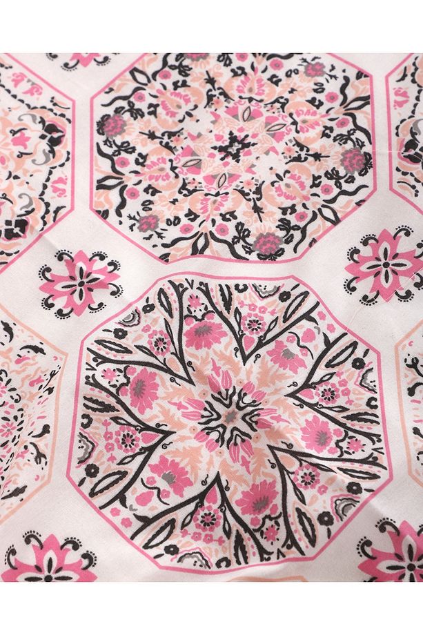 Nevresim Takımı Pembe Geometrik Desen Ekru Zemin Tek Kişilik (ÇARŞAFSIZ) - 5