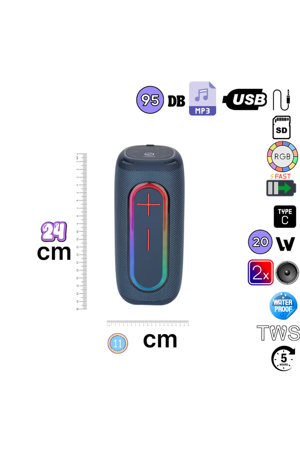 HP-S01 Taşınabilir Şarjlı Bluetooth Hoparlör  3000 Mah Rgb Aux.usb.tf 20w Rms TWS Type-c Şarj - 5