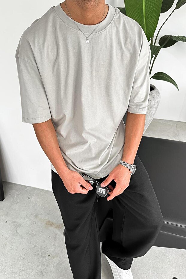 Gray Cozy Basic Oversize T-Shirt - 1