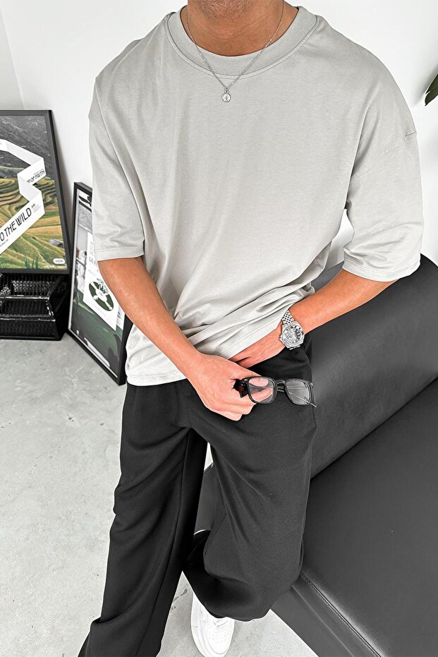 Gray Cozy Basic Oversize T-Shirt - 4