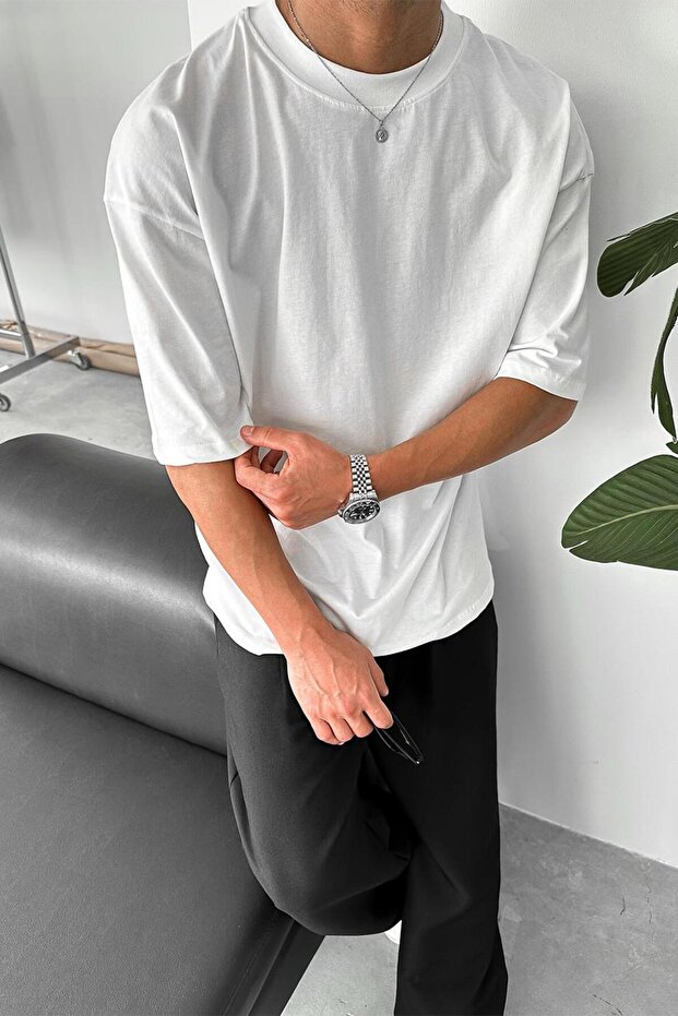 Beyaz Cozy Basic Oversize Tişört - 1