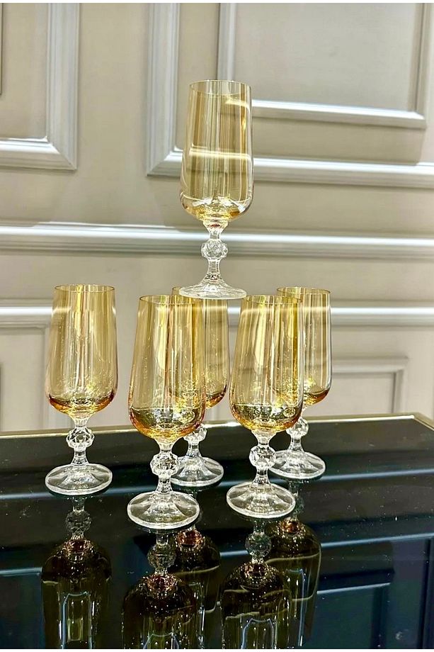CRYSTALITE BOHEMIA 6 Adet Kristal Ayaklı Gold Kahve Yanı Su Bardağı - 4