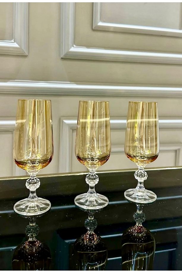 CRYSTALITE BOHEMIA 6 Adet Kristal Ayaklı Gold Kahve Yanı Su Bardağı - 3