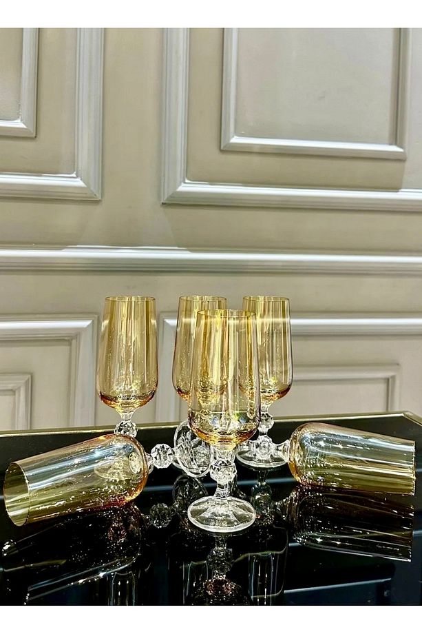 CRYSTALITE BOHEMIA 6 Adet Kristal Ayaklı Gold Kahve Yanı Su Bardağı - 2