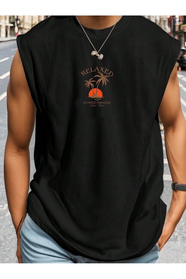 Unisex Relaxed Printed Athlete Crew Neck Sleeveless Tshirt