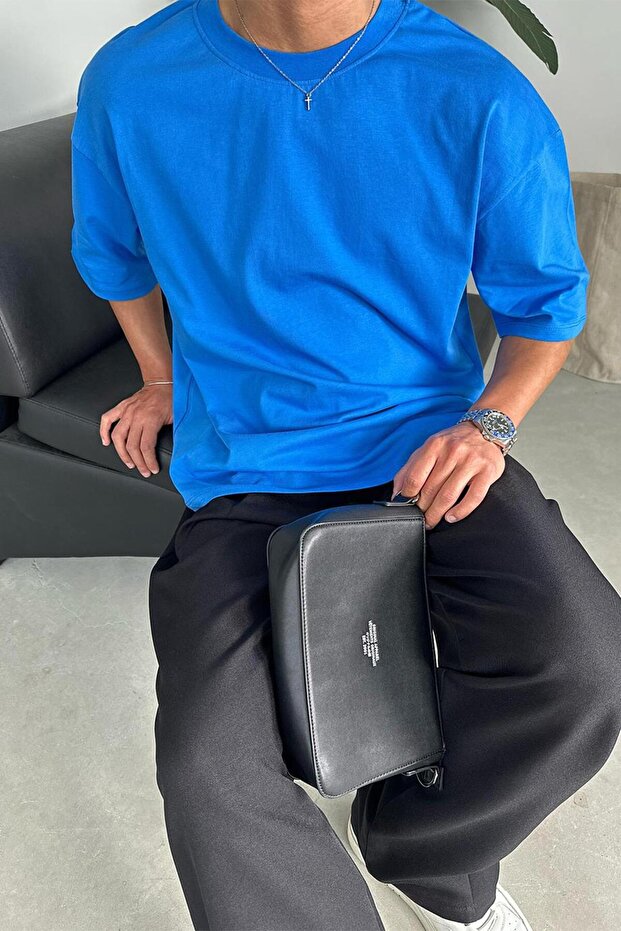 Saks Mavi Cozy Basic Soft Oversize Tişört - 4
