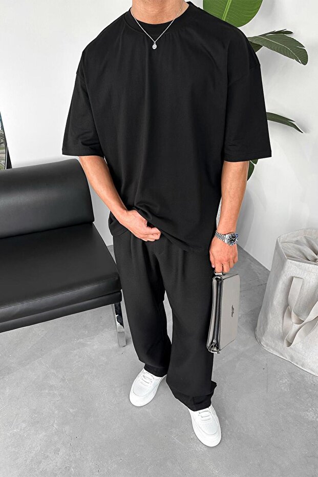 Siyah Cozy Basic Oversize Tişört - 3