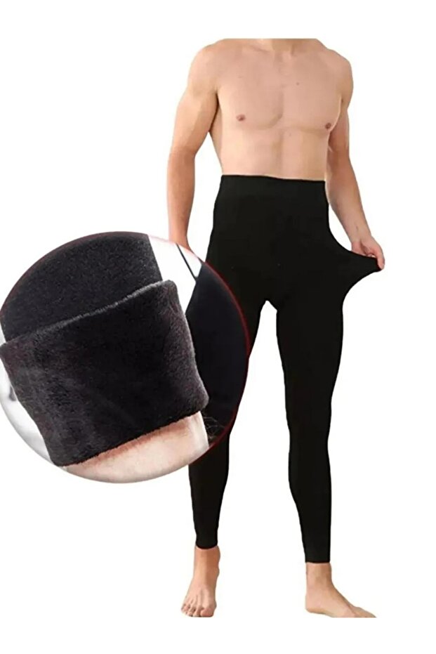 ARTUAL Erkek Siyah Termal Peluş Tayt İçlik Kışlık Kürk Polar Isı Koruyucu Peluşlu Polarlı Kürklü İçlik