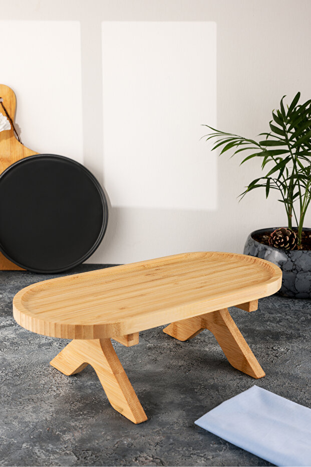 Ahşap Bambu Stand Sunum Tabağı Servis Tablası Organizer Tepsi - 1