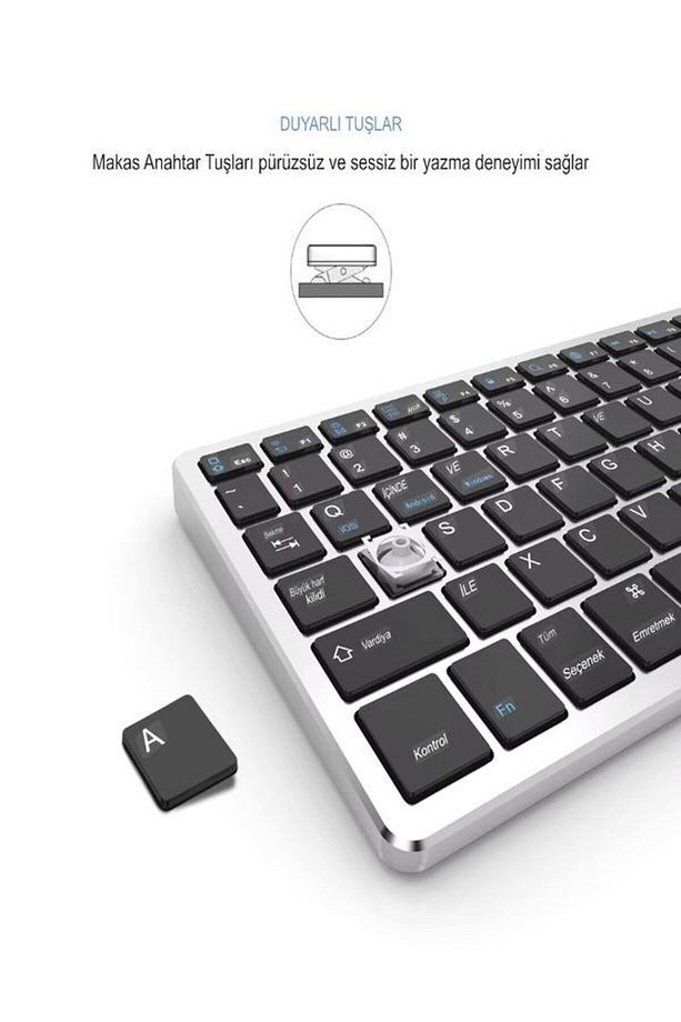 Sessiz Şarjlı İOS/ANDROİD/WİNDOWS Uyumlu Bluetooth 2.4G Kablosuz Klavye Mouse Seti - 4