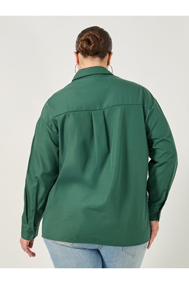 قميص سادة كبير الحجم بياقة عالية - 6