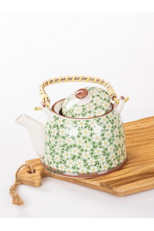 Hasır Saplı Porselen Demlik  Çiçek Desenli, 900ml Çay , Kahve , Bitki çayı Sunum - 2