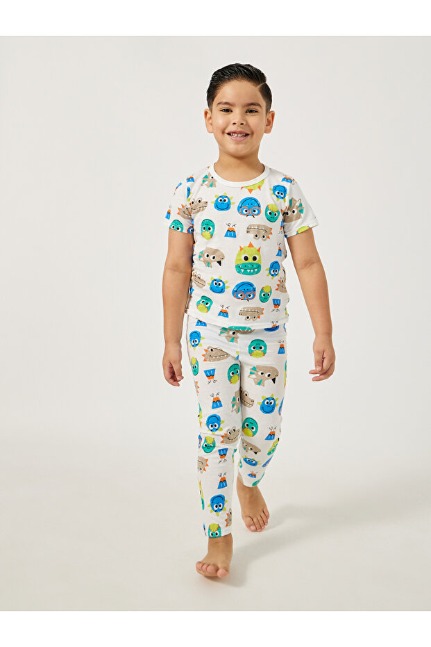 All-Over Print Round Neck T-Shirt and Pyjama Set