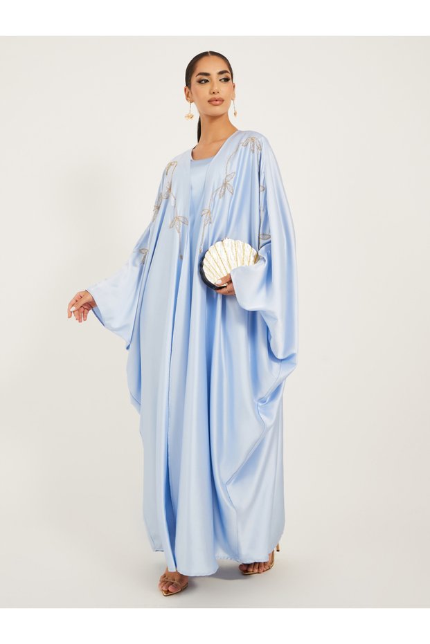 Embroidered Detail Abaya With Slip Dress and Hijab