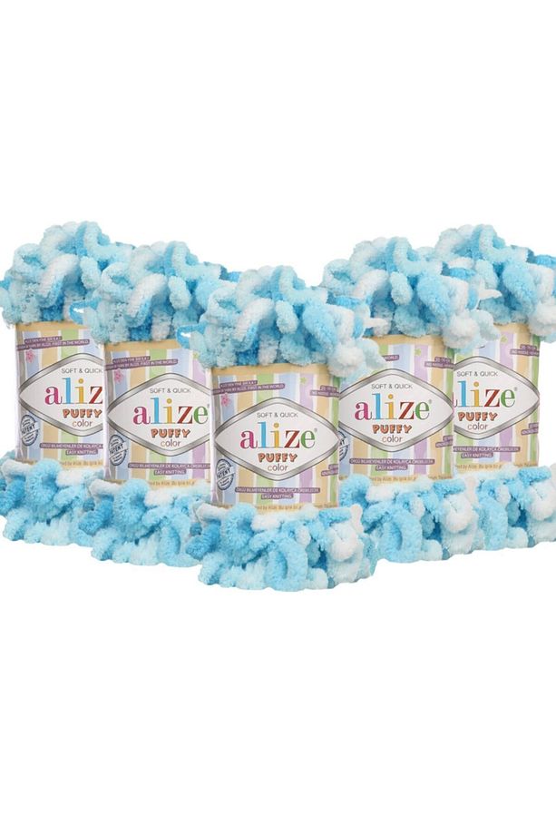 (5 Adet ) Puffy Color El Örgü Ipliği 5'li Paket - 5924 Canlı Mavi - 100 Gr. 9 Mt. Parmak Örgü Ipi - 1
