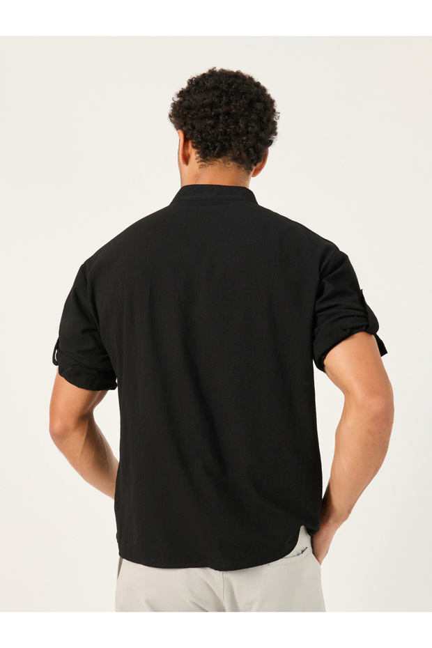 قميص بقصّة عادية وياقة ماندرين سادة - 5