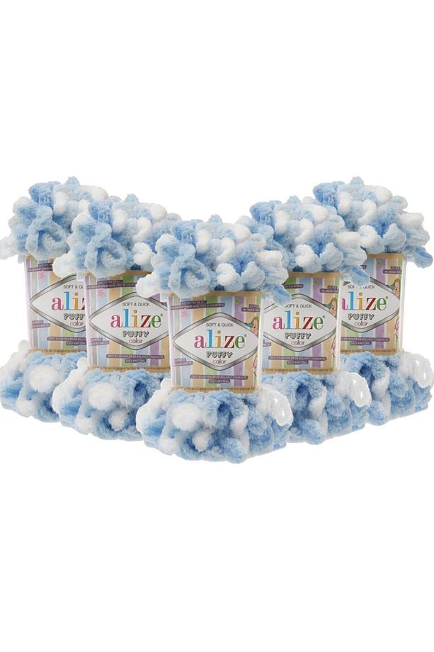 (5 Adet ) Puffy Color El Örgü Ipliği 5'li Paket - 5865 Bebe Mavi - 100 Gr. 9 Mt. Parmak Örgü Ipi - 1