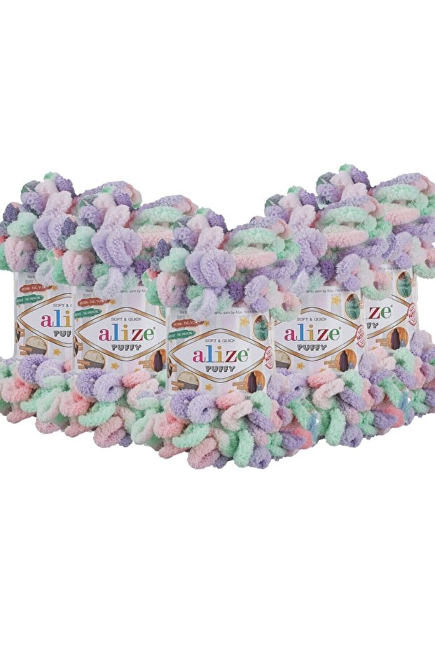 (5 Adet ) Puffy Color El Örgü Ipliği 5'li Paket 5938 - 1