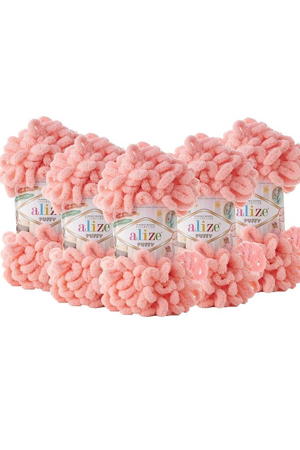 ( 5 Adet ) Puffy 529 El Örgü Ipliği 5'li Paket - 529 Somon - 100 Gr. 9 Mt. Parmak Örgü Ipi - 1