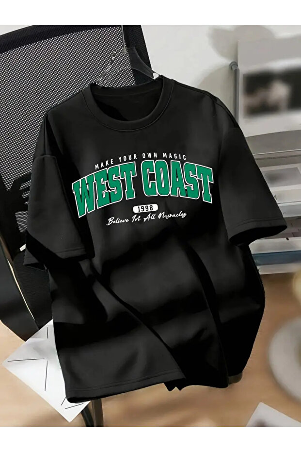 Unisex West Coast Printed Crew Neck Oversize T-Shirt